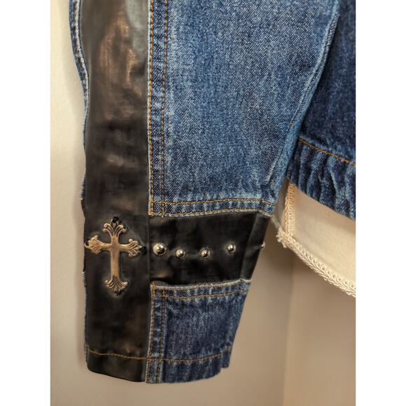 Vintage denim studded southwestern cross sleeve jacket L - Picture 4 of 8